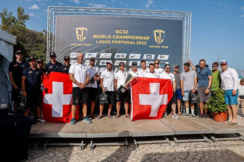 The GC32 World Championship 2022 podium - Black Star Sailing Team, K-Challenge Team France and Alinghi Red Bull Racing - photo © Sailing Energy / GC32 Racing Tour