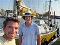 A sign from above? GGR-addict Daniel Pinsky (Left) meets 20-year-old dreamer Louis Kerdelhué in front of his ex-GGR boat in Porto – one preparing for #GGR2026, and two months later, Daniel sold his boat, bought a Baba 35 in America and entered the GGR2026