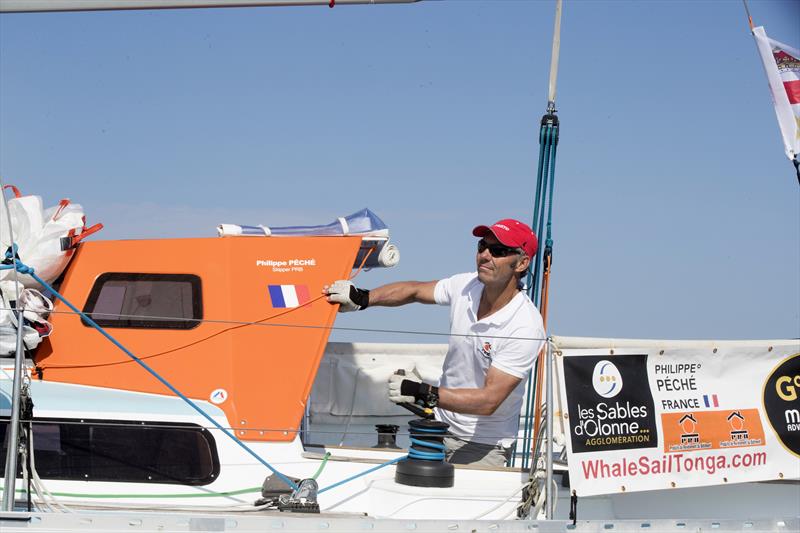 Philippe Péché aboard his Rustler 36 PRB took an early lead at the start of the 2018 Golden Globe Race - photo © Tim Bishop