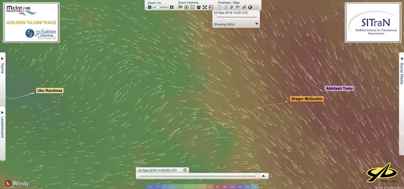 Positions of Tomy and McGuckin's yachts at 12:00 UTC together with fellow GGR skipper Uku Randmaa, 400 miles to the west - photo © Golden Globe Race