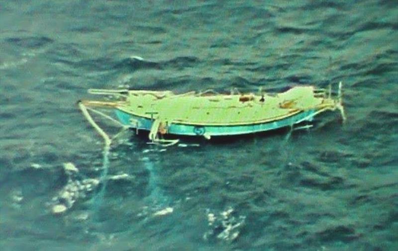 Abhilash Tomy's dismasted yacht Thuriya, photographed from an Indian military plane early today photo copyright Indian Navy / PPL / GGR taken at  and featuring the Golden Globe Race class