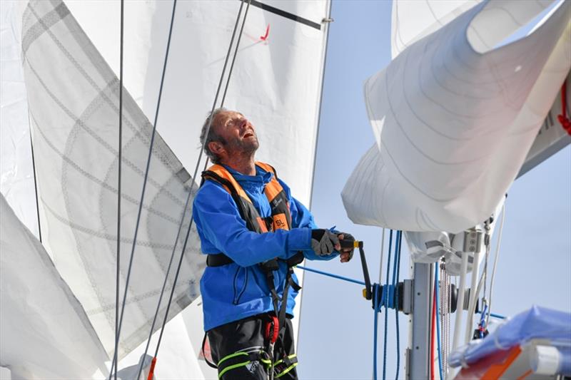 Péché busy changing sails photo copyright Christophe Favreau / PPL / GGR taken at  and featuring the Golden Globe Race class