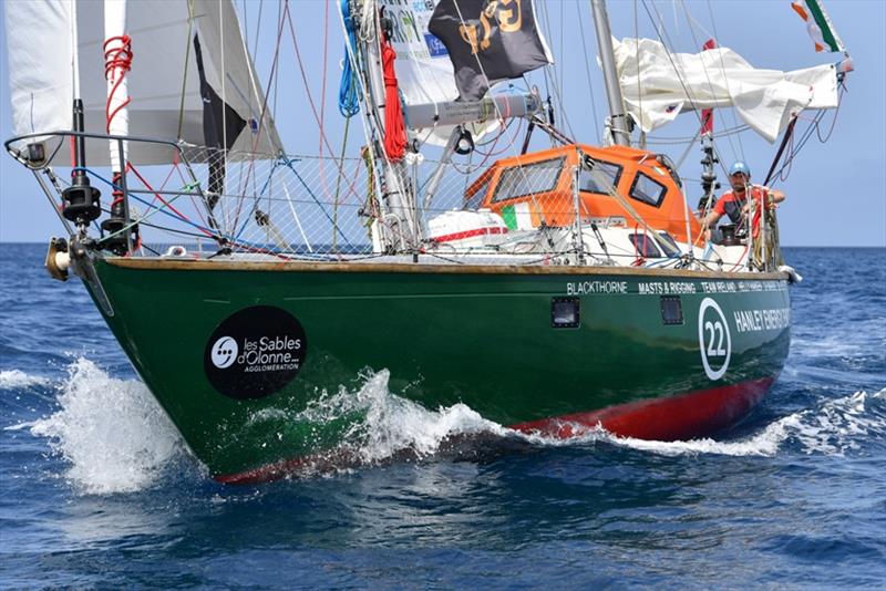 Gregor McGuckin (IRE) on his Biscay 36 ketch Hanley Energy Endurance, before loosing his sticks - photo © Christophe Favreau / PPL / GGR