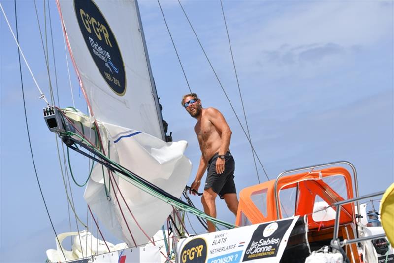 Mark Slats on Ohpen Maverick is almost 1,000 miles west of the main fleet and furthest south, hoping the Trades will allow him to ease sheets and jump him into the lead - photo © Christophe Favreau / PPL / GGR