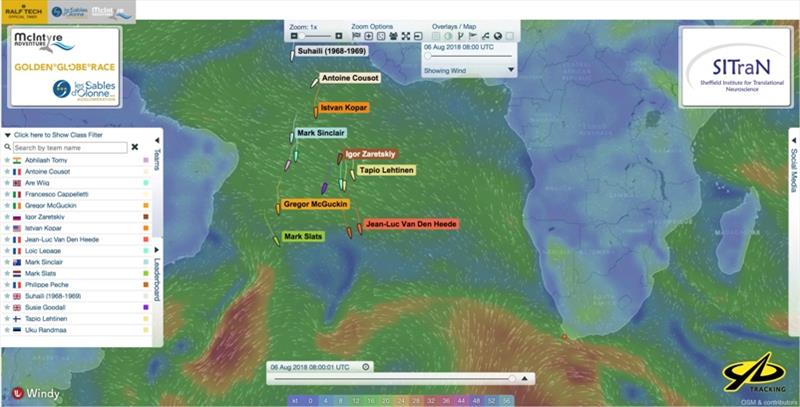 Latest tracking screen shows the position of the South Atlantic High pressure system and the strong gales awaiting these solo skippers when they get down to into the Roaring Forty latitudes photo copyright Event Media taken at  and featuring the Golden Globe Race class