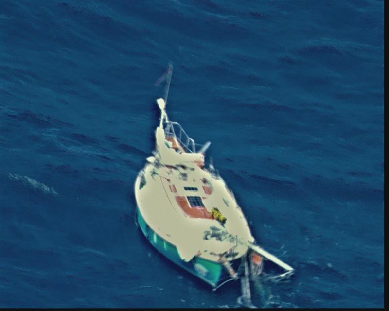 The dismasted Thuriya adrift in the Southern Indian Ocean photo copyright French Fisheries Protection taken at  and featuring the Golden Globe Race class