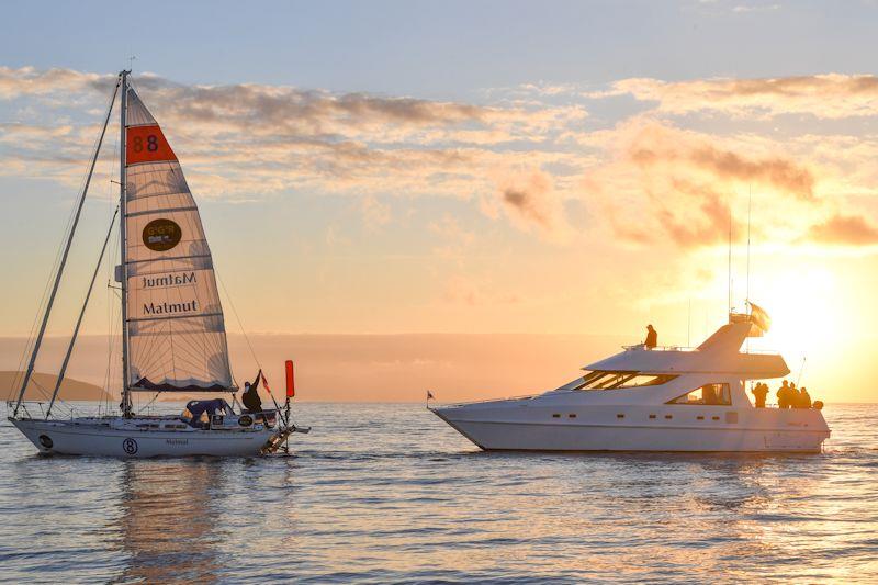 Jean-Luc Van Den Heede is first arrival at the BoatShed.com film gate in Hobart in the Golden Globe Race photo copyright Christophe Favreau / Matmut / PPL taken at  and featuring the Golden Globe Race class