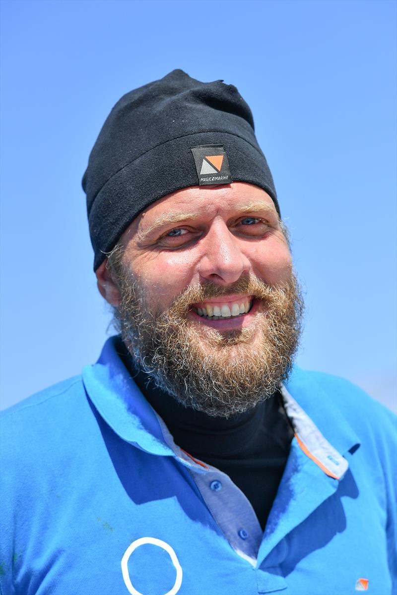 Mark Slats arrival at the Boatshed.com Hobart film gate earlier today photo copyright Christophe Favreau / PPL / GGR taken at  and featuring the Golden Globe Race class