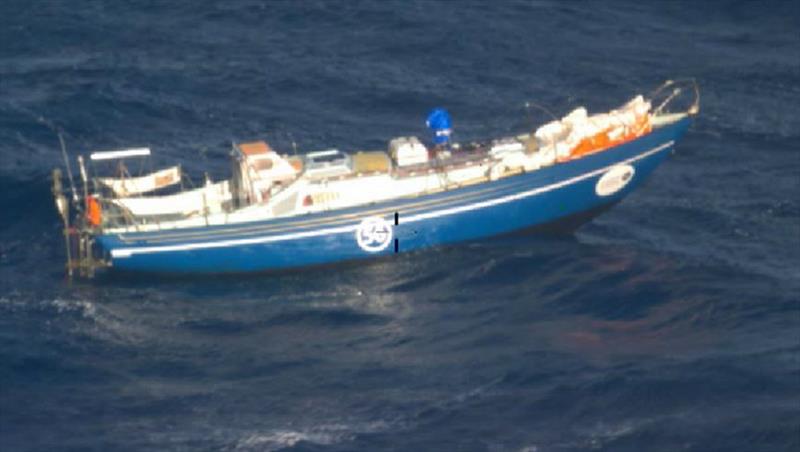 Golden Globe Race: Loic Lepage and his Nicholson 32 LAALAND dismasted in the South Indian Ocean some 675 miles SW of Perth Western Australia.Lepage was rescued by the Japanese bulk carrier Shiosai on 23.10.18 photo copyright RAAF / PPL / GGR taken at  and featuring the Golden Globe Race class