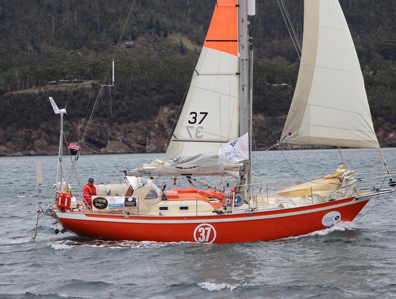 Istvan Kopar arrives in Hobart in 5th place battered, bruised but still smiling photo copyright Jessie Martin / PPL / GGR taken at  and featuring the Golden Globe Race class