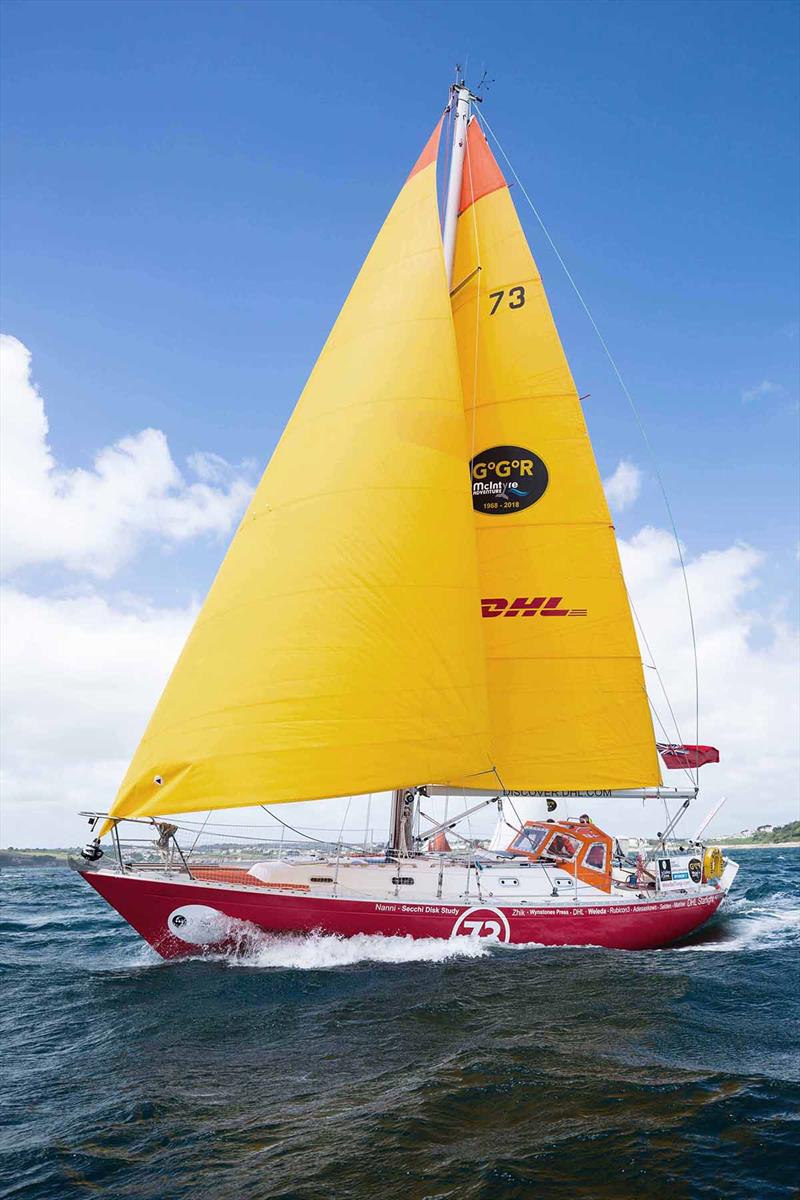 Susie Goodall and her Rustler 36 DHL Starlight - now in search of rain - Golden Globe Race photo copyright James Darling taken at  and featuring the Golden Globe Race class