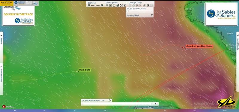 Relative positions of Jean-Luc Van Den Heede and Mark Slats at 08:00 UTC today - 2018 Golden Globe Race - photo © Golden Globe Race