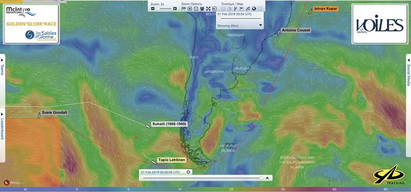 Golden Globe Race - Day 214 - Position of skippers at 00:00 UTC 01.02.19 - photo © Golden Globe Race