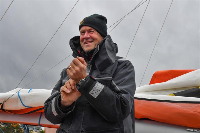 Uku Randmaa - still smiling despite a badly cut finger - Golden Globe Race, Day 227 photo copyright Christophe Favreau / PPL / GGR taken at  and featuring the Golden Globe Race class