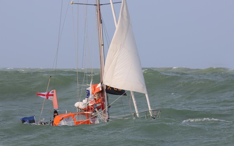 Big seas at the finish. An hour before, Randmaa reported that a rain squall had created white-out conditions. He could not see further than the bows of his boat - Golden Globe Race, Day 252 photo copyright Jane Zhou / GGR / PPL taken at  and featuring the Golden Globe Race class