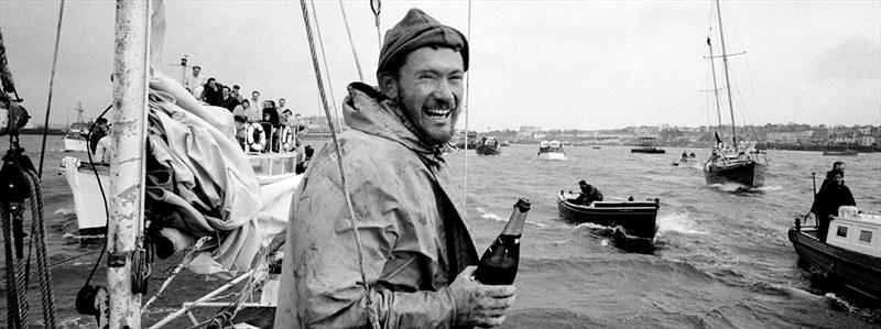 Sir Robin crossing the finish line in Golden Globe Race - photo © Bill Rowntree / PPL Media