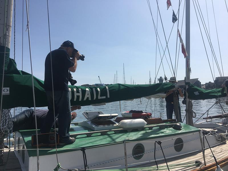 Bill pictured photographing Sir Robin in Falmouth photo copyright Bill Rowntree / PPL Media taken at  and featuring the Golden Globe Race class