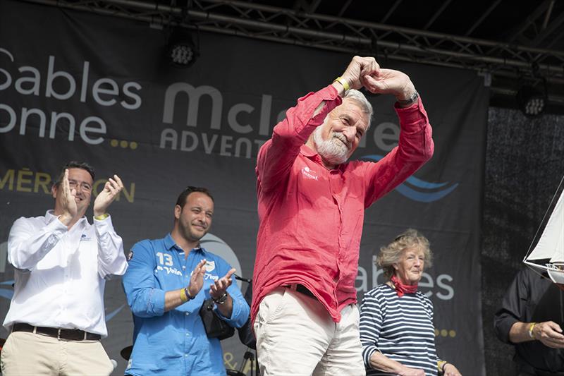 Jean-Luc Van Den Heede enjoying the applause during the GGR prizegiving in Les Sables d'Olonne today - Golden Globe Race, Day 295 photo copyright Tim Bishop / PPL / GGR taken at  and featuring the Golden Globe Race class