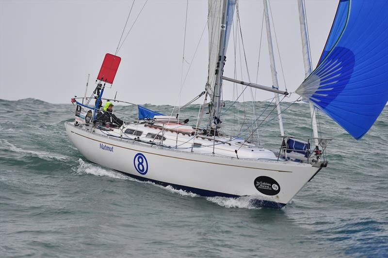 Jean-Luc Van Den Heede and his yacht MATMUT surfing down Biscay waves towards the finish line off Les Sables d'Olonne photo copyright Christophe Favreau/GGR/PPL taken at  and featuring the Golden Globe Race class