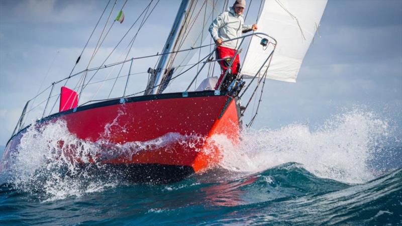 Guido Cantini on the bow of his GGR 2022 Vancouver 34 `Hannah of Cowes` - photo © Golden Globe Race