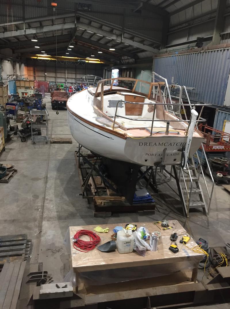 Dreamcatcher under refit for the Golden Globe Race photo copyright Michael Davey taken at  and featuring the Golden Globe Race class