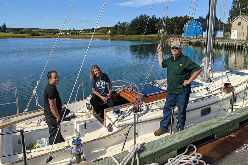 Kirsten Neuschäfer with experienced ‘Minnehaha' shipwright Eddie Arsenault and her rigger photo copyright Team Kirsten/ GGR2022 taken at Royal Cape Yacht Club and featuring the Golden Globe Race class