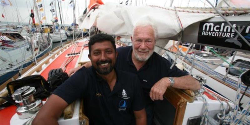Indian sailor Abhilash Tomy and Sir Robin Knox Johnston onboard `THURIYA`, replica of Suhaili. - photo © Golden Globe Race