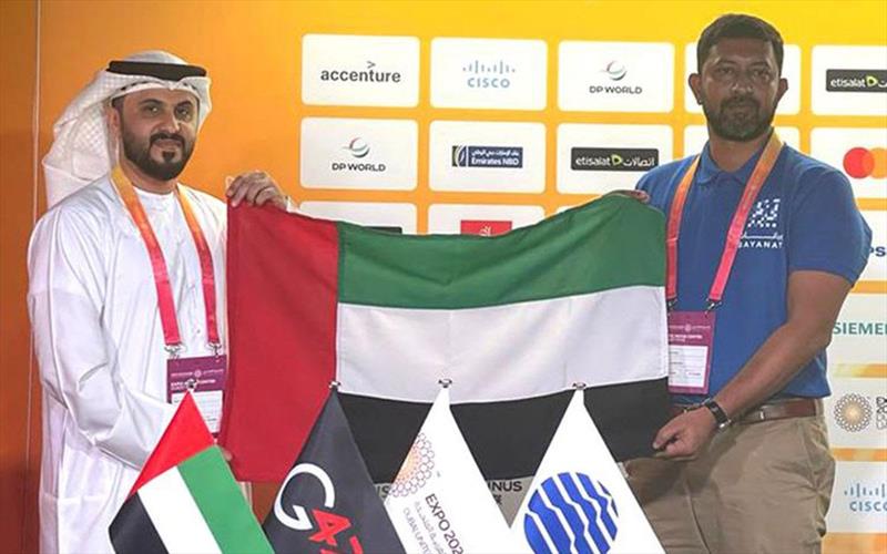 Abhilash Tomy (R) and Hasan Al Hosani, CEO of Bayanat at Expo 2020 Dubai on Tuesday. - photo © Angel Tesorero / Gulf News