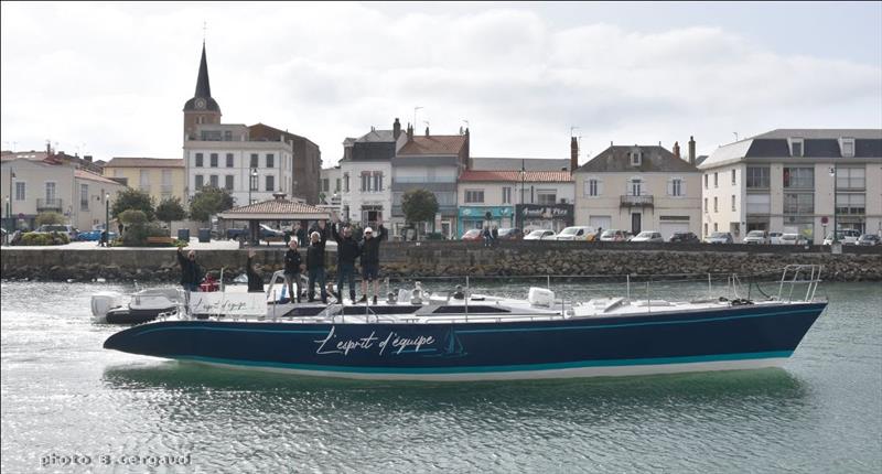 L'Esprit d'Équipe has just returned to the Vendee Marina in Les Sables d'Olonne following a seven month structural refit and now awaits her new Sparcraft mast and sails to commence sea trials. photo copyright Bernard Gergaud taken at  and featuring the Golden Globe Race class