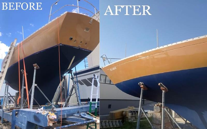 Aleix's boat Onsoro, went to the beauty saloon! This is the before and after of polishing.  - photo © Venturi Projects / GGR2022
