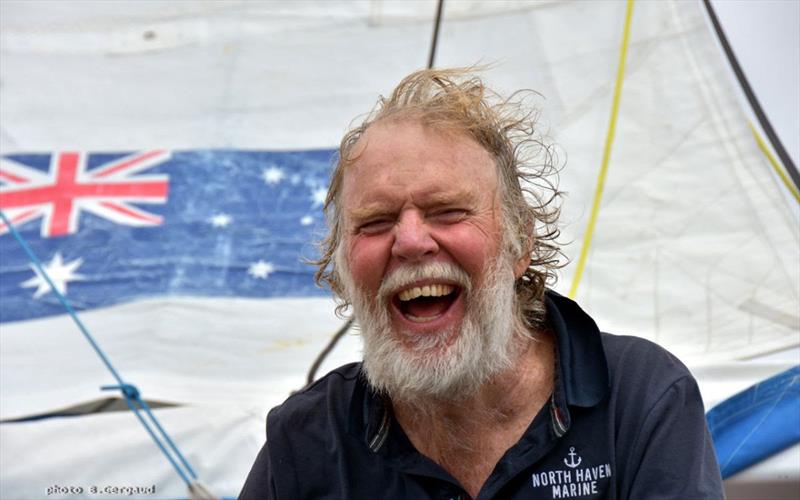 Mark Sinclair Capt'n Coconut happy to arrive in Les Sables d'Olonne with exactly 100 days left before the start of the 2022 Golden Globe Race and a long job list to be ready in time! - Golden Globe Race photo copyright Bernard Gergaud taken at  and featuring the Golden Globe Race class