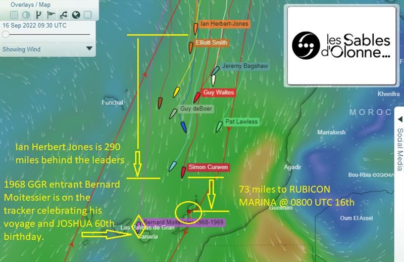 GGR LIVE Tracker at 0800 UTC on Friday 16th as the fleet heads toward the Rubicon Marina Lanzarote film drop sail past. Coverage of each entrant on Facebook and YouTube LIVE photo copyright Golden Globe Race 2022 taken at  and featuring the Golden Globe Race class