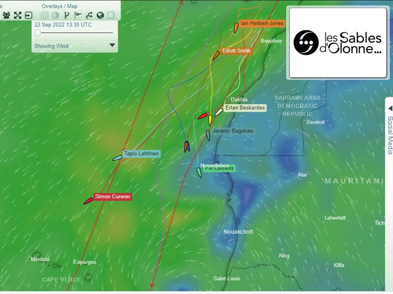 GGR Live Tracker map of the fleet 1200 UTC 22nd Sept. The two leaders break away to skirt around the developing low pressure system arriving in 36 hours. The rest of the fleet headed toward the east to miss it photo copyright Golden Globe Race taken at  and featuring the Golden Globe Race class