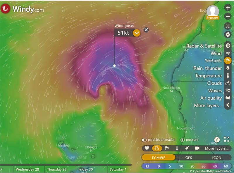 The WINDY weather prediction of the intense low blocking the GGR sailors at 1200UTC on the 24th Sept - photo © Golden Globe Race