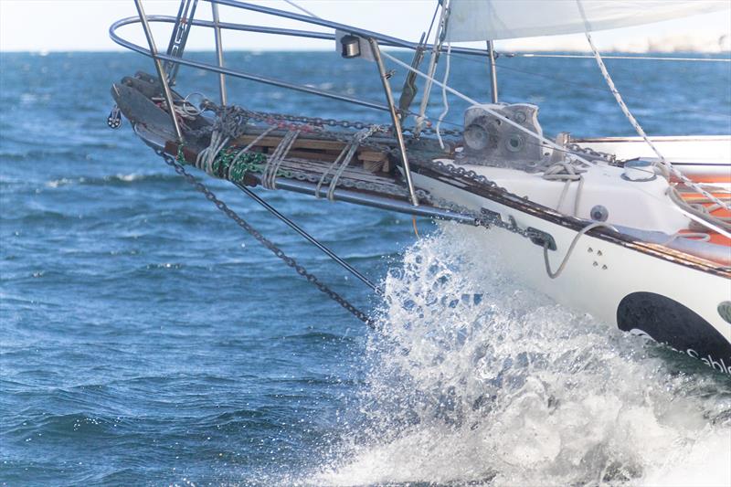 Elliott Smith (27) / USA / Gale Force 34 – ” SECOND WIND ” bowsprit repairs on Simon's Town mooring - photo © Simon McDonnell / FBYC