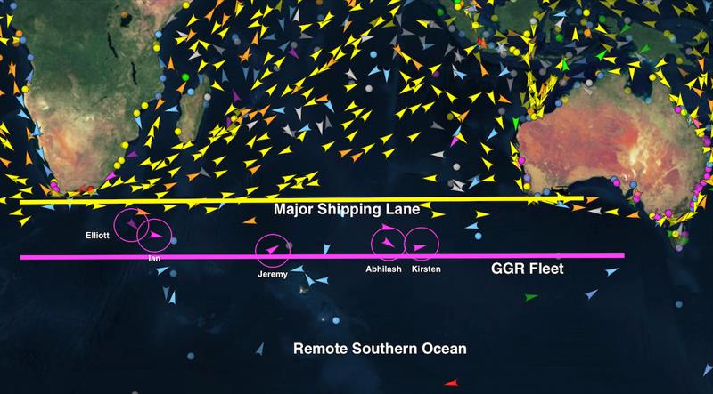 The Exclusion zone keeps the GGR fleet close to shipping lanes, and above the worst of the weather photo copyright GGR taken at  and featuring the Golden Globe Race class