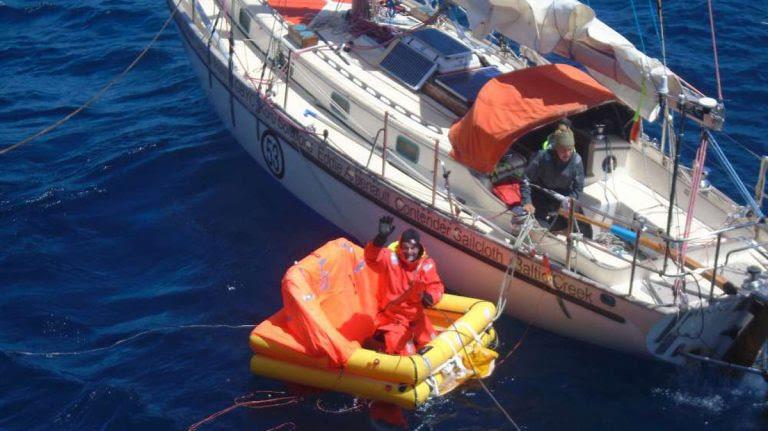 Fellow Golden Globe Race skipper Kirsten Neuschafer was the first on the scene, rescuing Tapio Lehtinen from his liferaft before he was transferred to the Darya Gayatri photo copyright Anglo Eastern taken at  and featuring the Golden Globe Race class