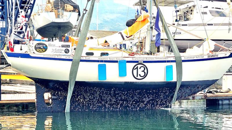 Guy Waites (54) / UK / Tradewind 35 – ” SAGARMATHA ” at GGR2022 Cape Town Film Drop, stop for cleaning Barnacles then continues in the Chichester Class of GGR2022 photo copyright Karin Smit taken at  and featuring the Golden Globe Race class