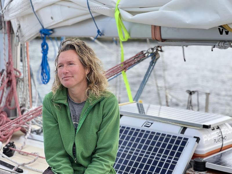 Kirsten Neuschäfer – Cape George 36 ” MINNEHAHA ” – 2nd through the Hobart Gate on Xmas Day 112 Days out from Les Sables d'Olonne looking very relaxed and in love with her yacht - photo © GGR2022 / Don & Jane