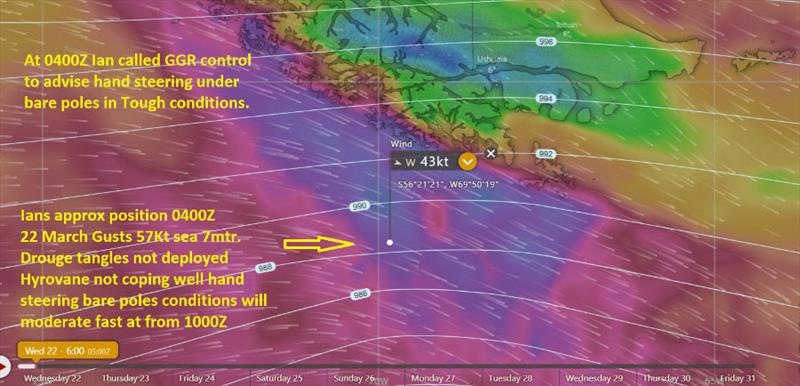 Chilean Navy forecast was for winds gusting up to 70-90kts! Ian said it was simply impossible to guess, as it was so far above his point of reference photo copyright GGR taken at  and featuring the Golden Globe Race class