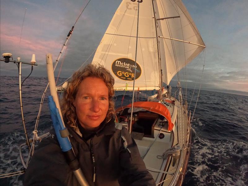 Self portrait at sea at the back of her 36-foot sloop, Minnehaha photo copyright GGR2022 / Kirsten Neuschäfer taken at  and featuring the Golden Globe Race class