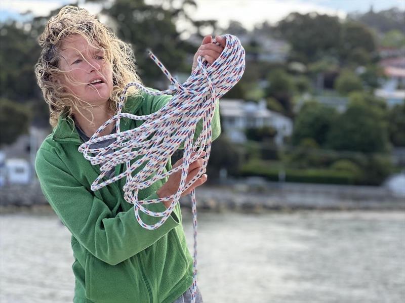 Kirsten Neuschäfer mid-race at media stop in Hobart, Tasmania - photo © GGR2022 / Don McIntyre