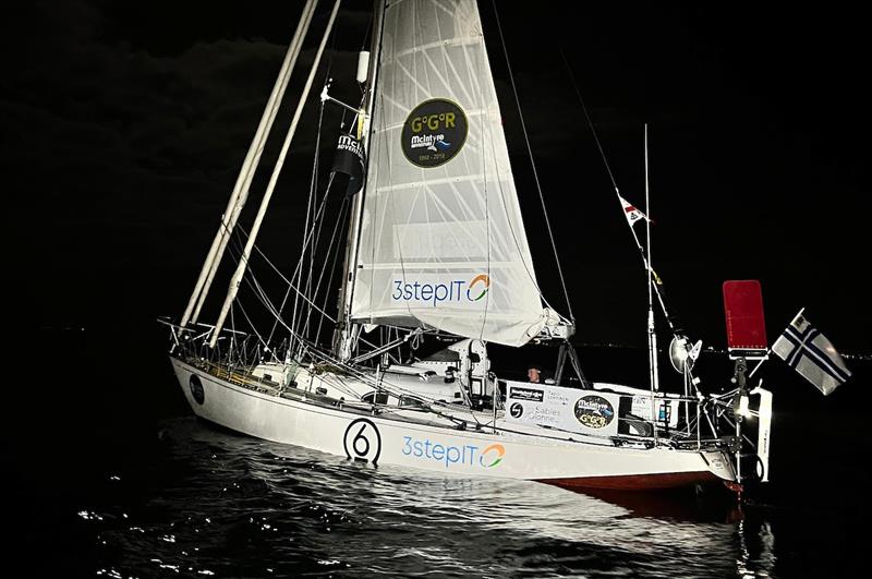 The last known image of Asteria before its loss, as Tapio Lehtinen passes Cape Town film drop during the Golden Globe Race 2022 (GGR2022) - photo © Aïda Valceanu / GGR2022