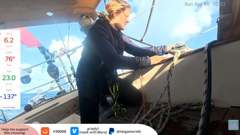 The only 2026 McIntyre GGR female entrant, Helga Marie `Mara`, is currently returning across the Atlantic from her GGR 4000-mile solo qualifying voyage and is streaming 24/7 on YouTube with a few million views - photo © Helga Marie (Mara) Løvenskiold Kveseth