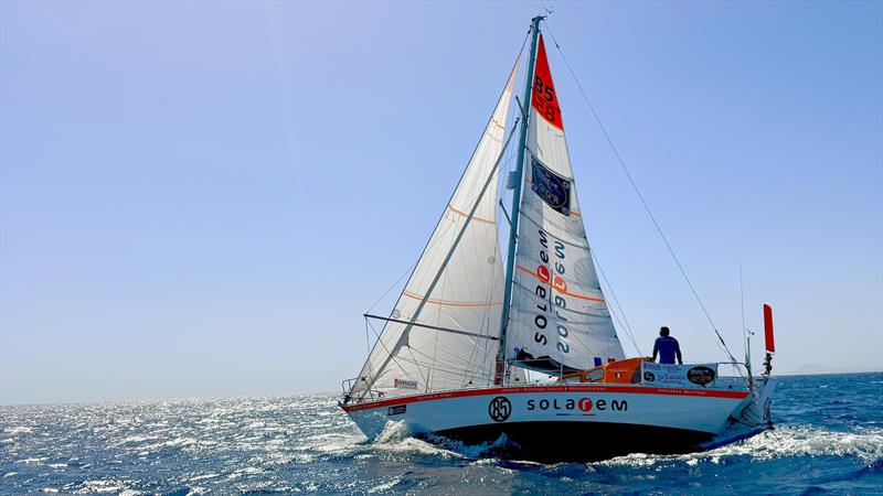 SOLAREM, sailed by Damien Guillou, continues to set the pace at the front of the 2026 McIntyre Golden Globe Race. Guillou and Pat Lawless have broken clear of the chasing fleet and are now racing south in the southeast trades - photo © Don McIntyre / GGR2026