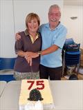 Sue Southam and James Stafford with GP14 75th Anniversary Cake during the GP14 Bell Trophy Weekend at Poole Yacht Club © Barry & Sue Southam