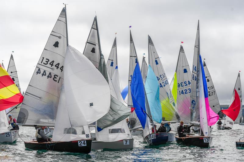 Crowded coming into the mark during the Gul GP14 Worlds at Mount's Bay photo copyright Lee Whitehead / www.photolounge.co.uk taken at  and featuring the GP14 class