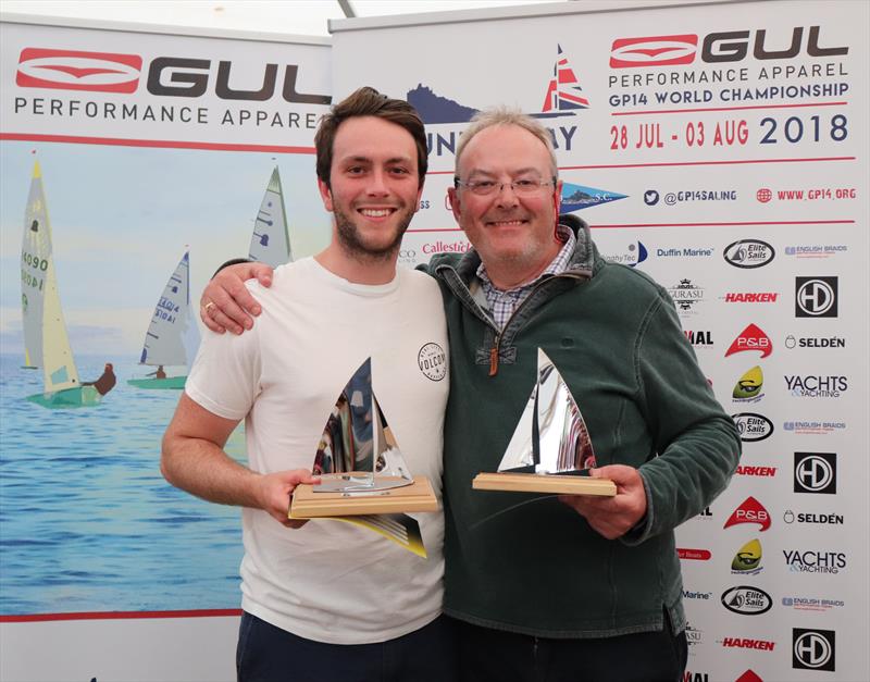 Winners of the Bronze Fleet, George and Neil Meredith in the Gul GP14 Worlds at Mount's Bay - photo © Lee Whitehead / www.photolounge.co.uk