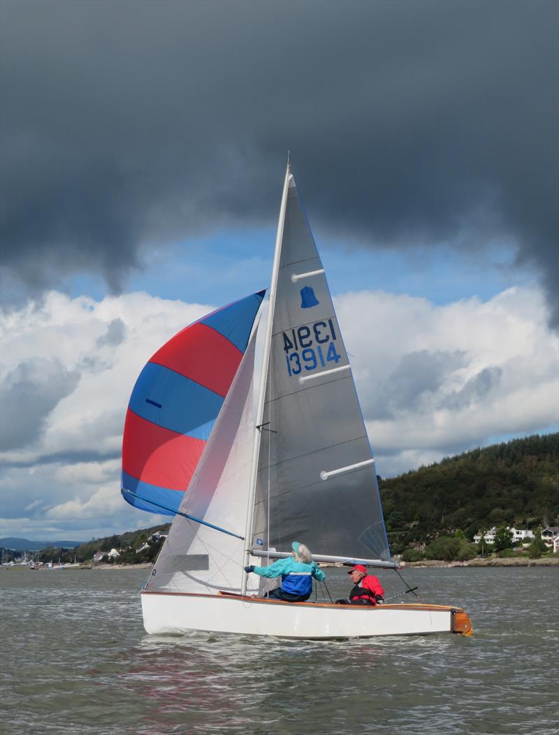 Val Broadbent working the spinnaker on their way to winning the final race with husband John, Solway YC's outstanding GP14 sailor, on the helm during the Catherinefield Windows RNLI Regatta in Kippford photo copyright John Sproat taken at Solway Yacht Club and featuring the GP14 class