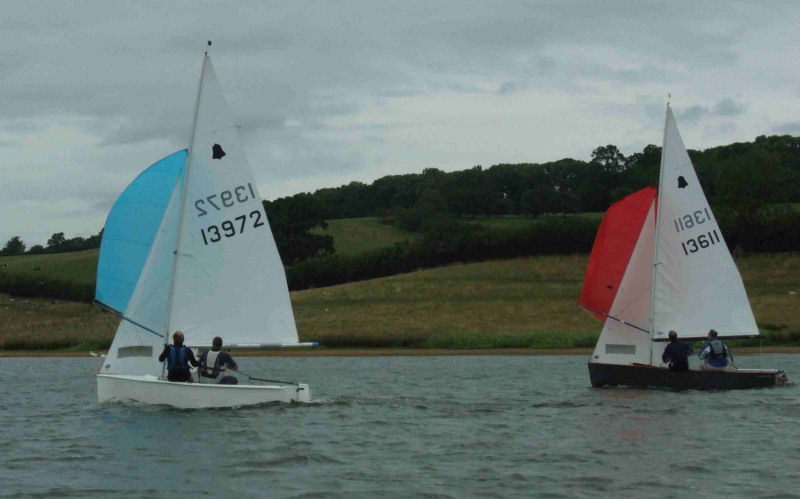 Steve Ward & Leigh Wilson ahead of Terry Edwards during the Hollowell GP14 open photo copyright Alistair Montgomery taken at Hollowell Sailing Club and featuring the GP14 class